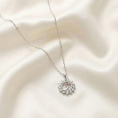 Silver Plated Peacock Sunburst Pendant Necklace with Red Stone - Each