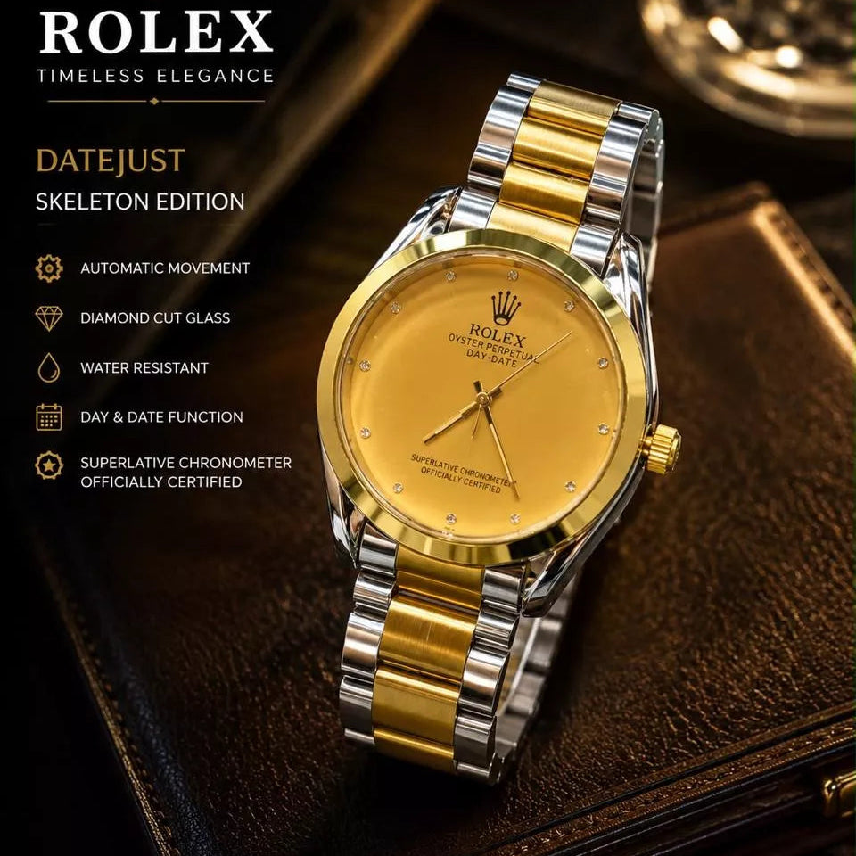 Rolex Men's Watch with Stylish Stainless Steel Chain- With Box