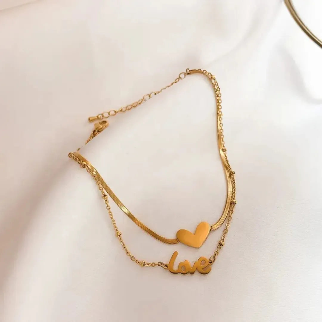 Double-Layer LOVE Heart Anklet