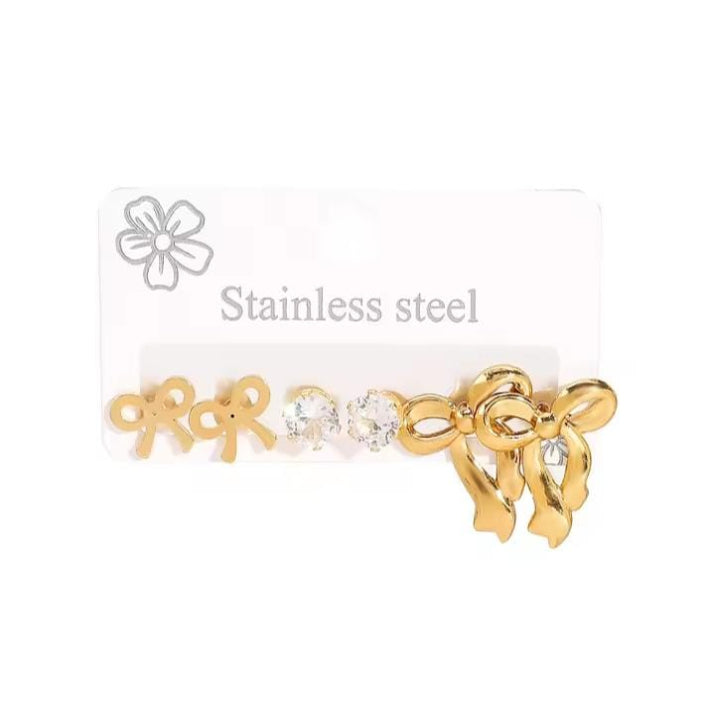 Stainless Steel Multi-Element Earrings Set – Heart, Love, Bow & Flower Stud Earrings