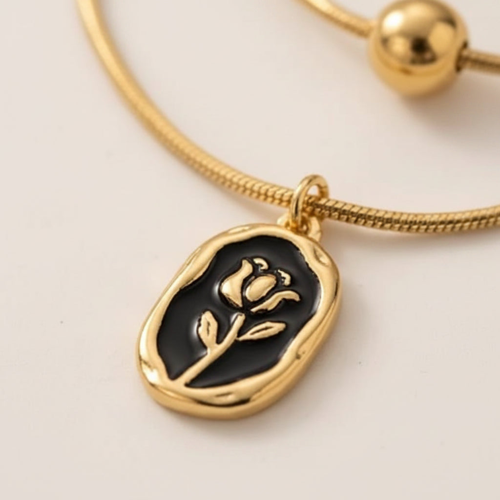 Gold Double Layer Rose Pendant Necklace