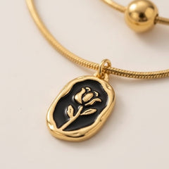 Gold Double Layer Rose Pendant Necklace