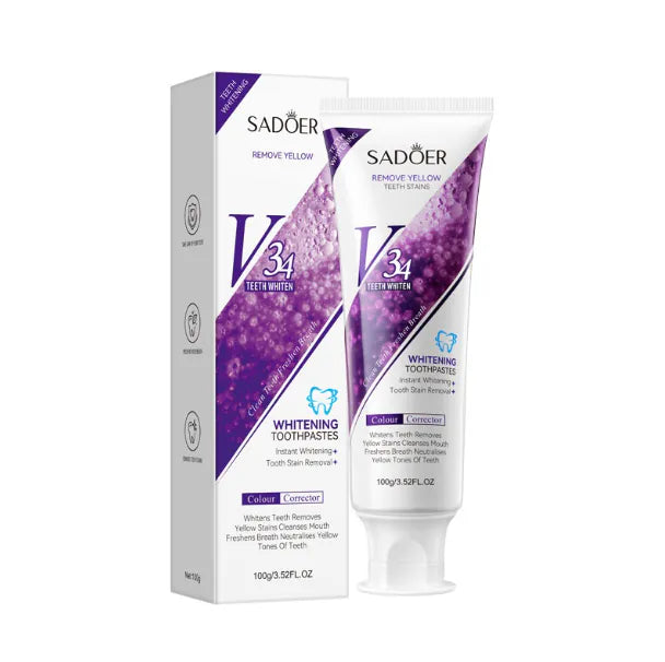 SADOER V34 Instant Brightening & Color-Correcting Whitening Toothpaste – 100g
