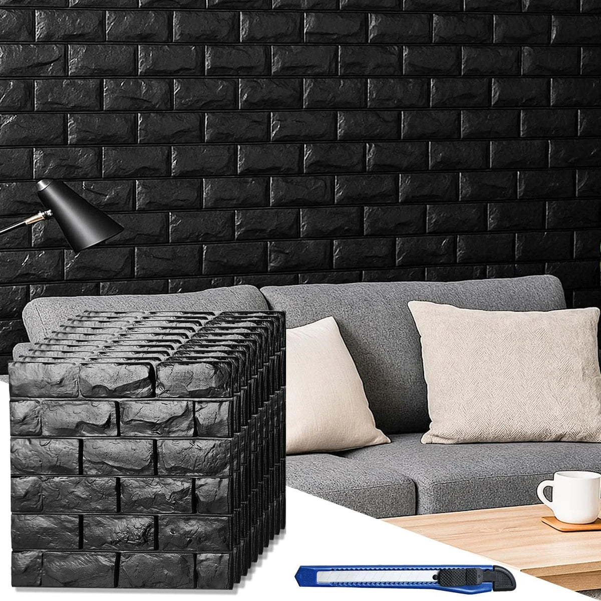 Black Brick Printable 3D Wallpaper Stick and Peel - Each