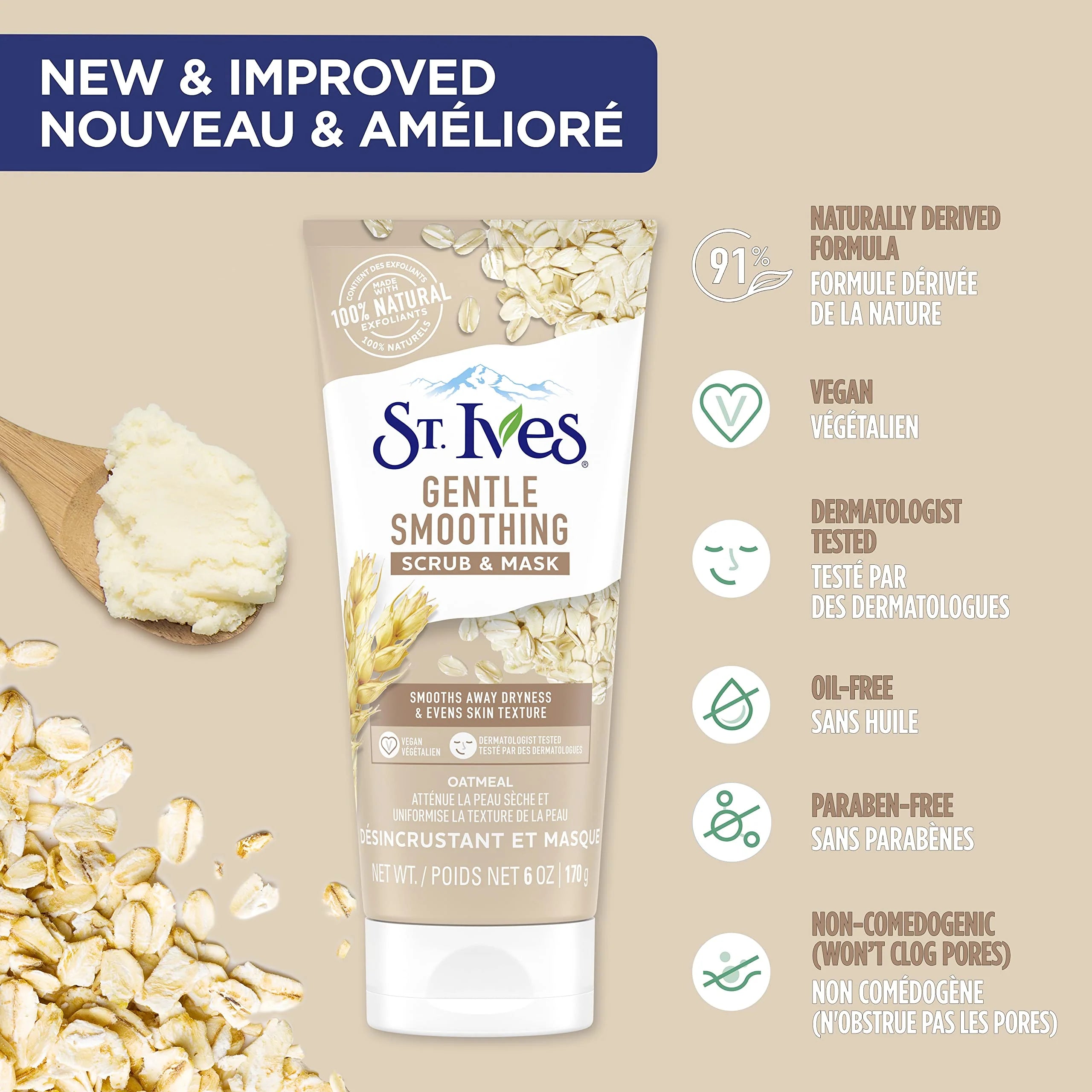 St. Ives Nourish & Smooth Oatmeal Scrub & Mask - 170g