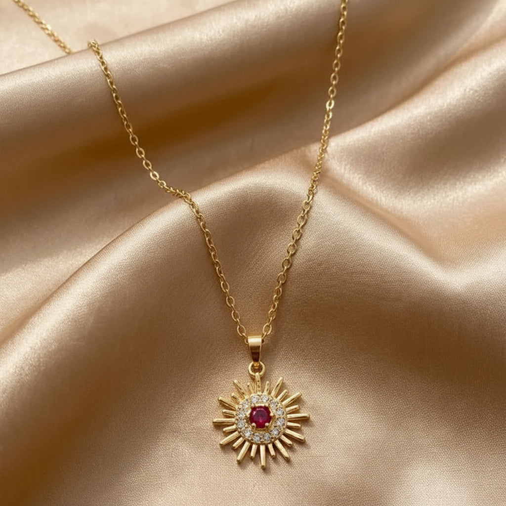 Gold Sunburst Pendant Necklace - Each