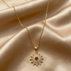 Gold Sunburst Pendant Necklace - Each