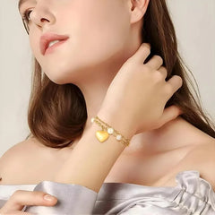 stainless steel charming double rope pearl bracelets with beautiful heart - Each