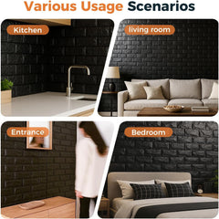 Black Brick Printable 3D Wallpaper Stick and Peel - Each
