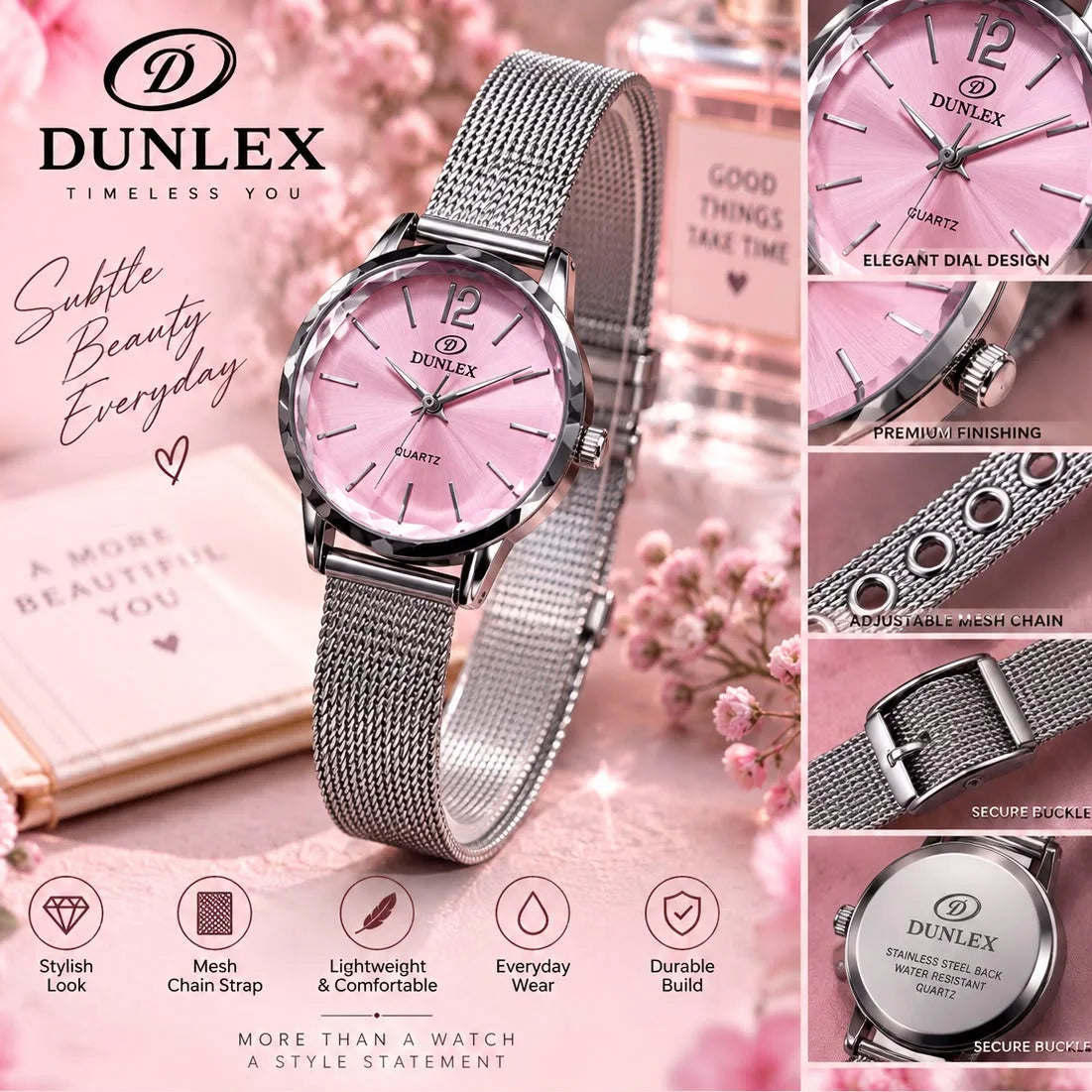 Dunlex Diamond Cut Quartz Mesh Watch for Women