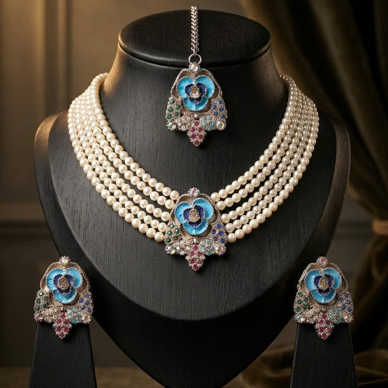 Floral Trending Choker Necklace Set – Luxury Oxidized Design