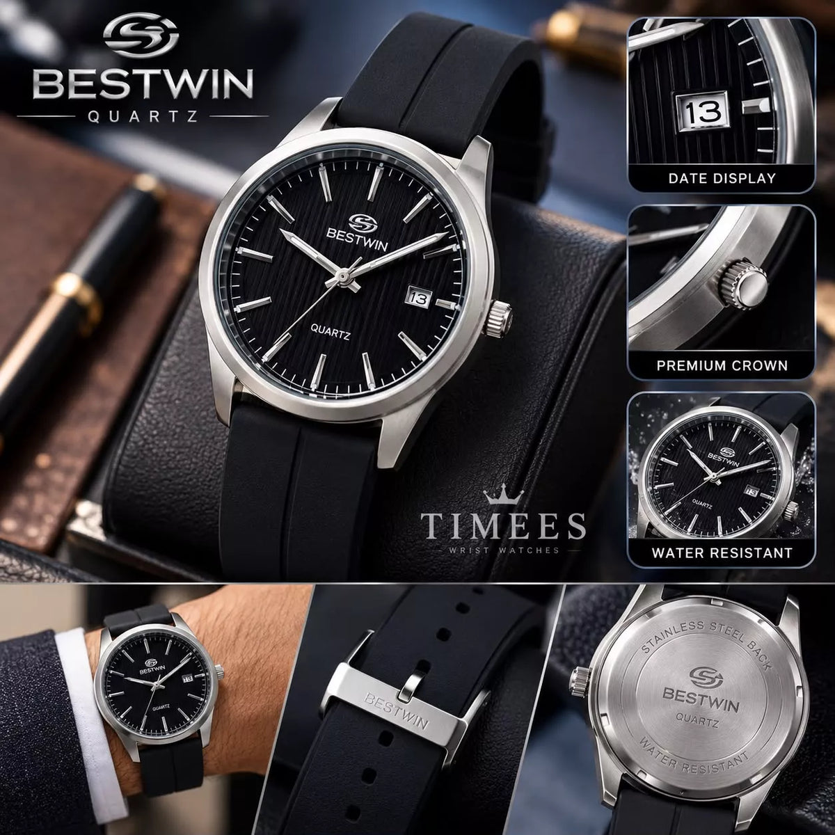 BESTWIN Stylish Gents Quartz Watch with Textured Dial - With Box