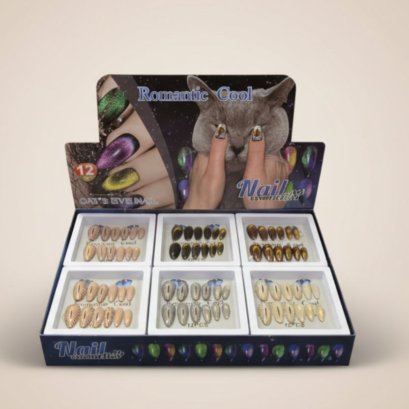 Romantic Cool Cat's Eye Press On Gel Nails