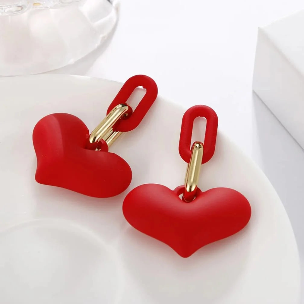 Matte Acrylic Heart Link Drop Earrings