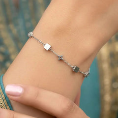 Geometric Cube & Four Leaf Motif Chain Adjustable Bracelet