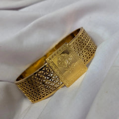 Gold Plated Broad Rose Engraved Cuff Bracelet