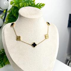 Stainless Steel Black Onyx Clover Necklace