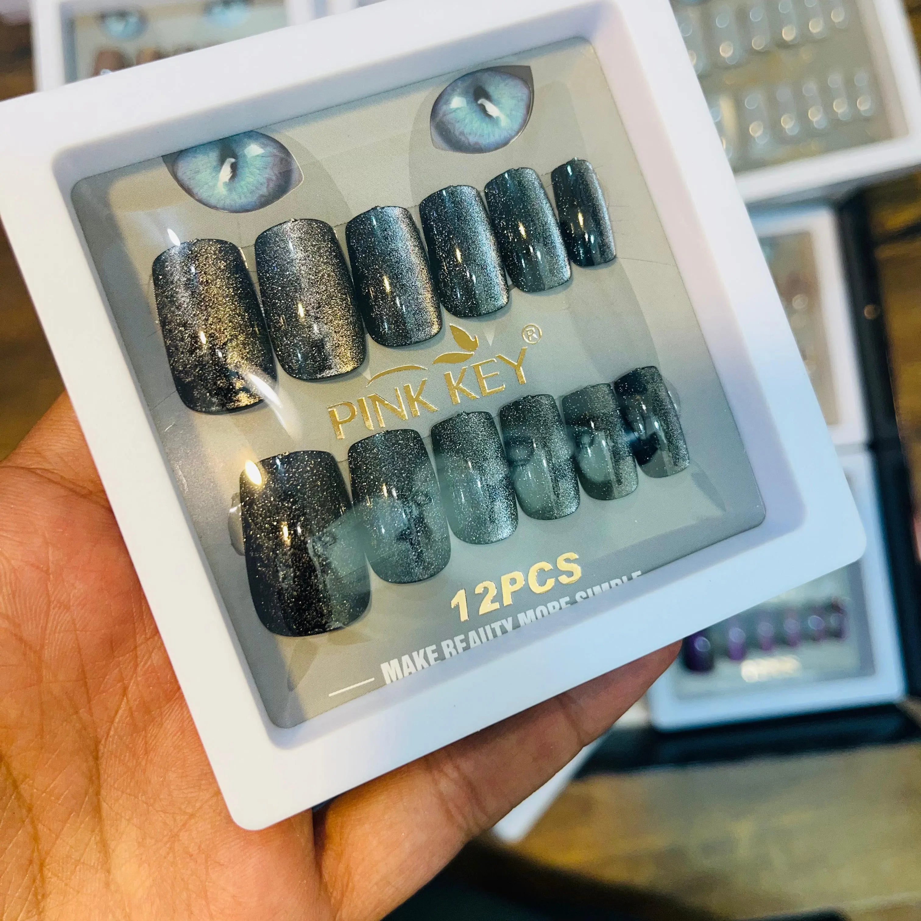 Pink key Stylish Shiny Artifical Nails (12 Pcs)