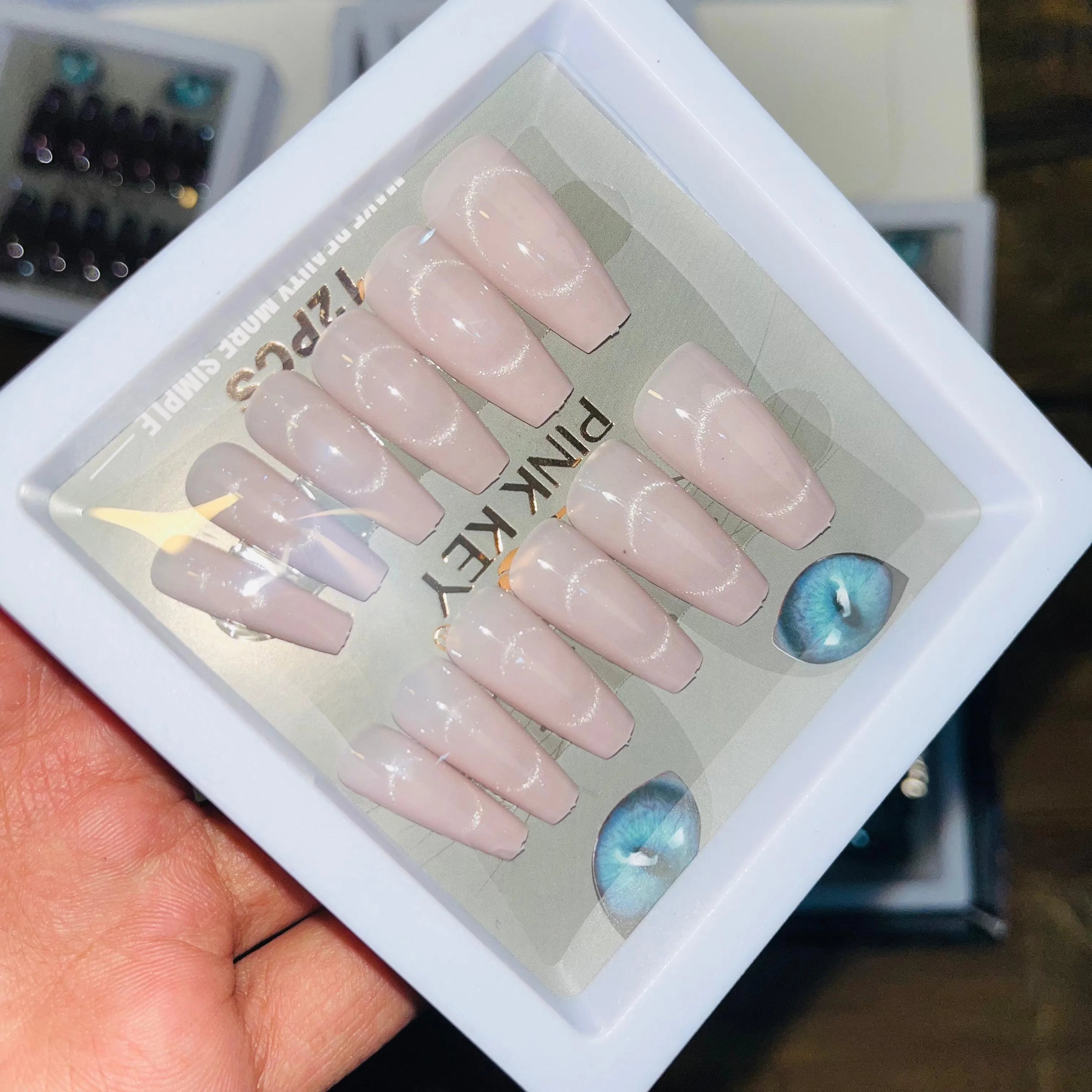 Pink key Stylish Salon Look Artifical Nails With Free Stickers (12 Pcs)