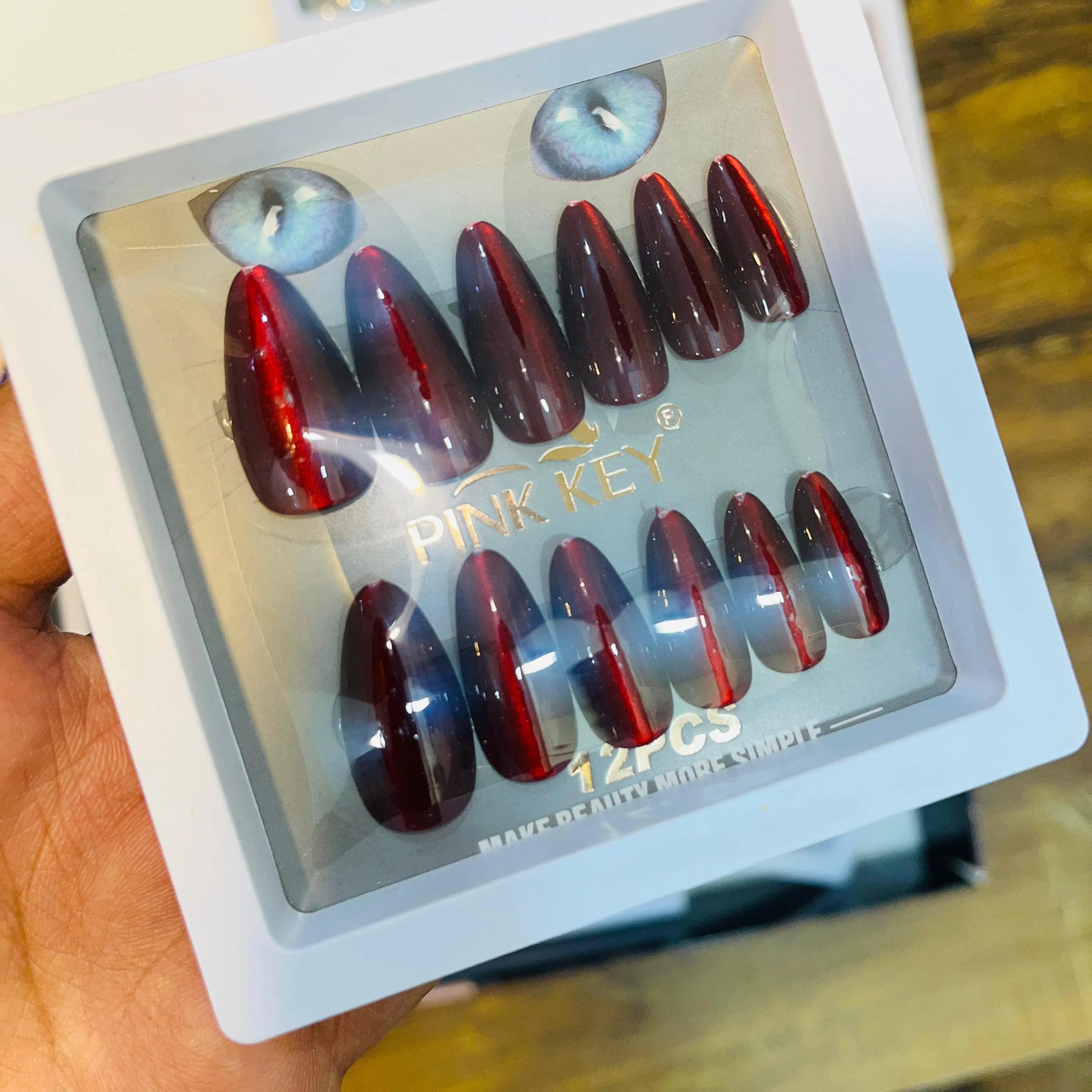 Pink key Stylish Artifical Nails With Free Stickers 12 Pcs