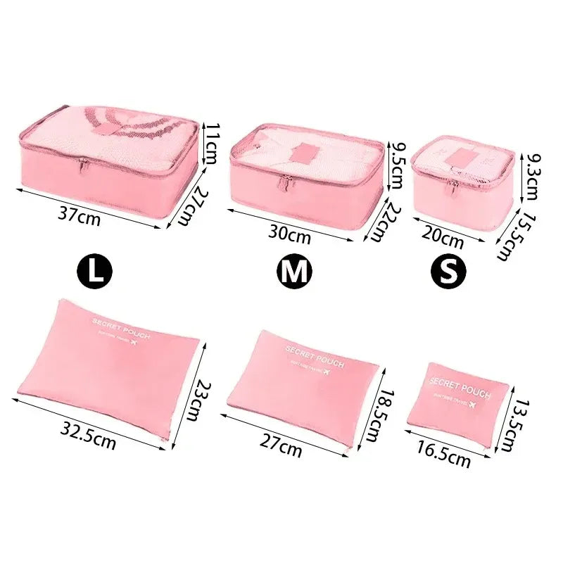 Portable Luggage Organizer Cubes & Toiletry Pouch - 6 Pcs