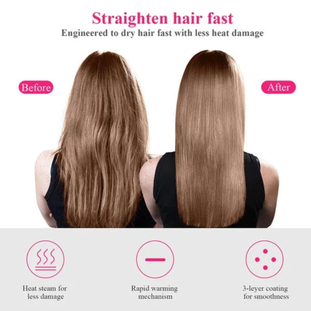 One Step Hot Air Brush - Dryer + Straightener with Gift Hair Hold Spray
