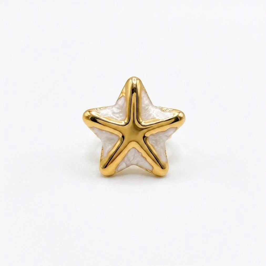 Gold Plated Enamel Starfish Adjustable Ring