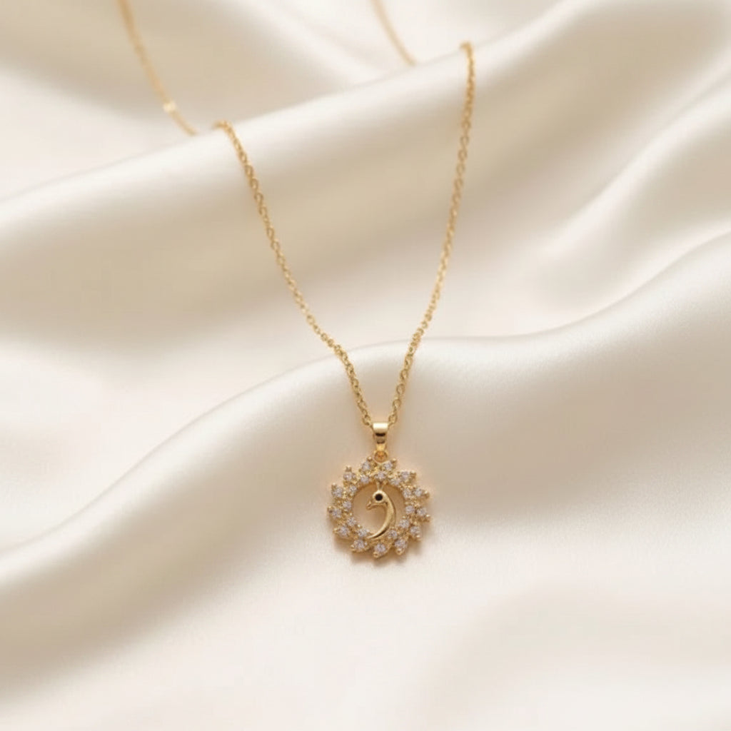 Gold Plated Peacock Sunburst Pendant Necklace with Crystal Zircon - Each