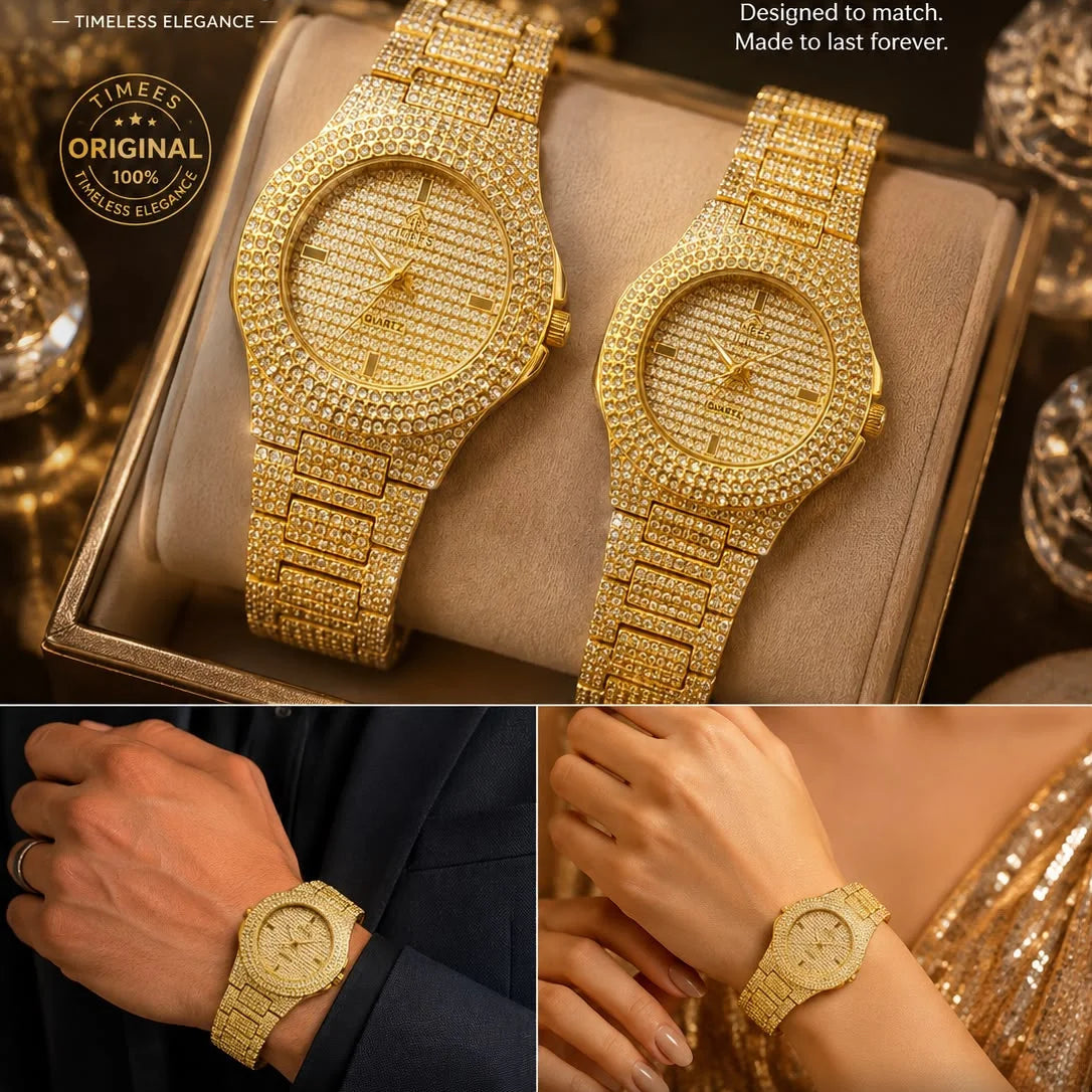 Timees Diamond Rhinestone Stainless Steel Couple Watch