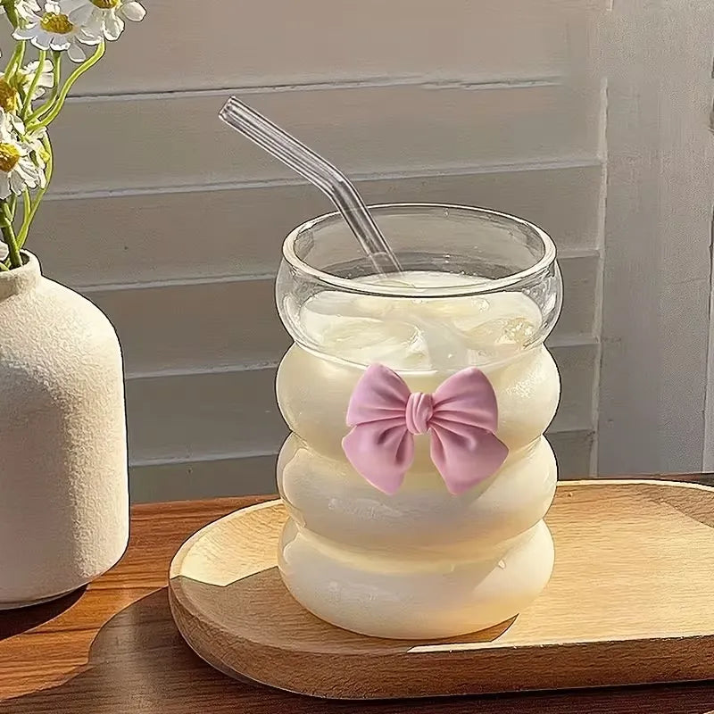 One Cute Chubby Cup With Girly Bow Glass Straw