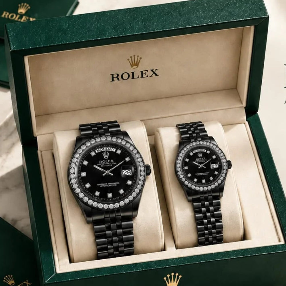 ROLEX Stone Bezel Couple Watch Set