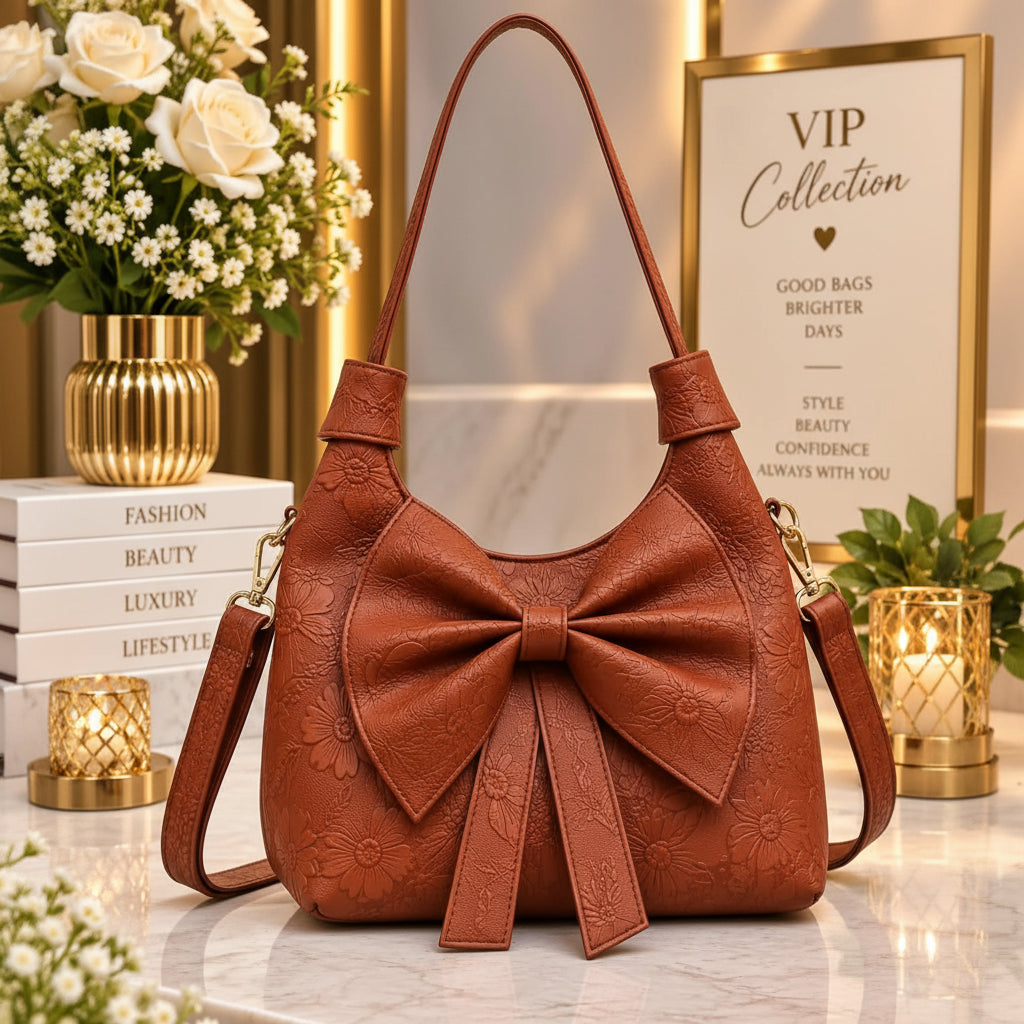 Embossed Bow Floral Handbag