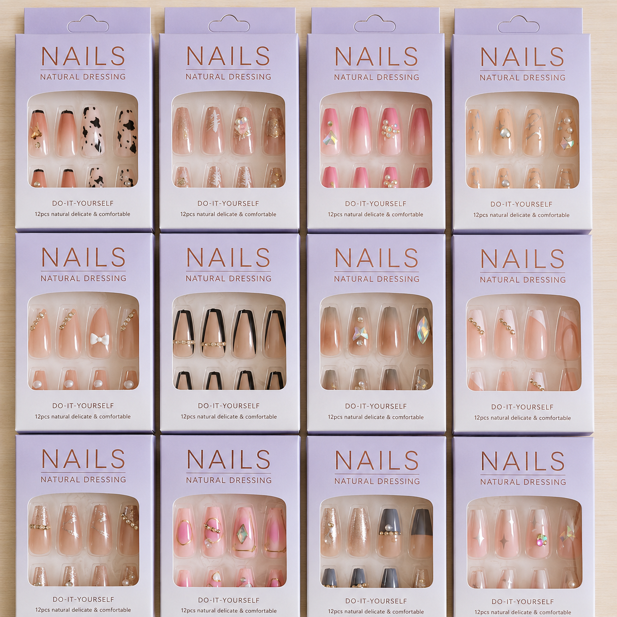 Luxury Nude & Glitter Press On Nails – 12Pcs