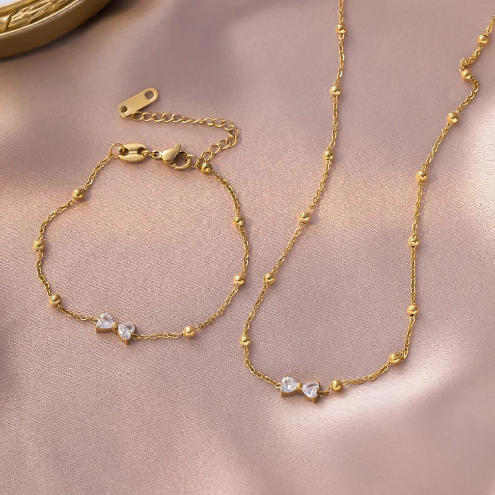 Gold Zircon Bow Jewelry Set