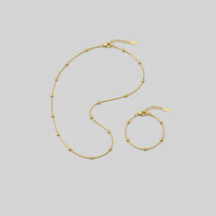 Gold Beaded Snake Chain Necklace & Bracelet Set - Each