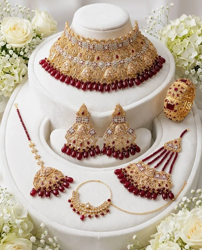 Royal Heritage Bridal Jewelry Set - Crimson & Gold