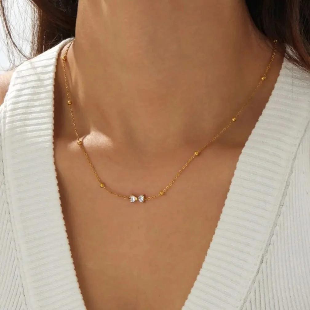 Gold Zircon Bow Satellite Necklace