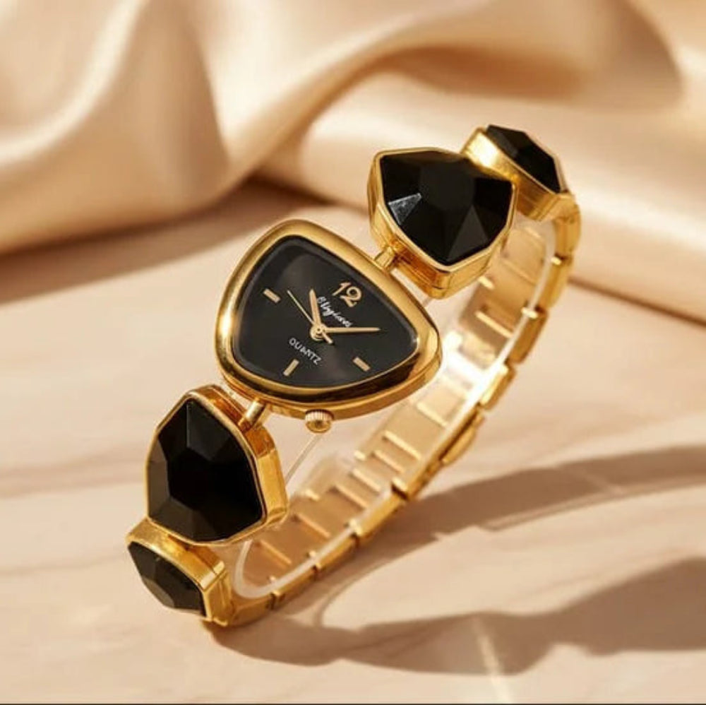 Geometric Gemstone & Asymmetric Dial Women's Bracelet Watch