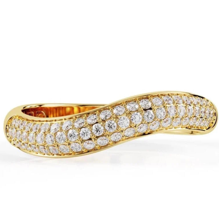 Stainless Steel Wave Pavé Diamond Band Ring - Each