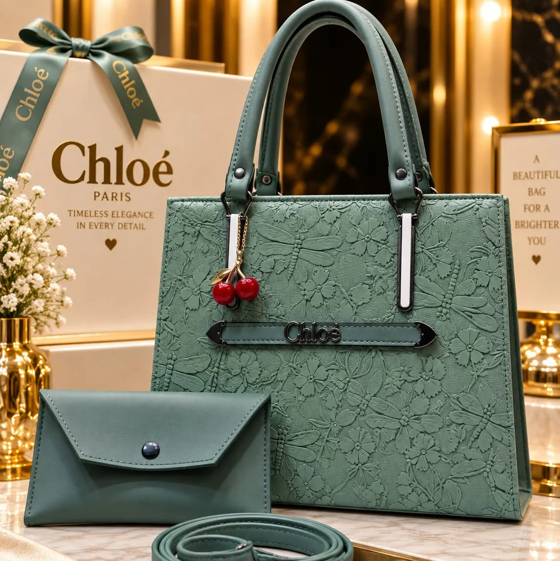 Chloé Floral Handbag & Pouch Set