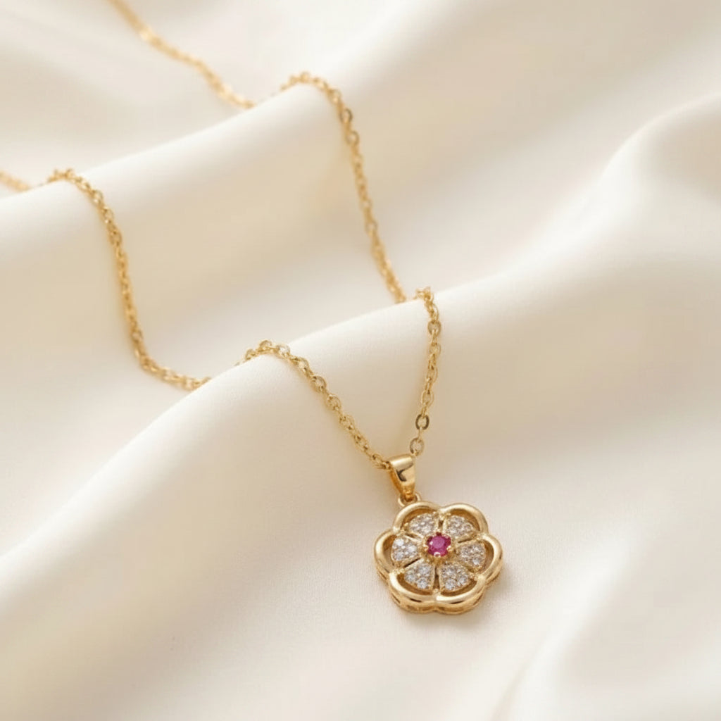 Gold Plated Floral Petal Pendant Necklace - Each