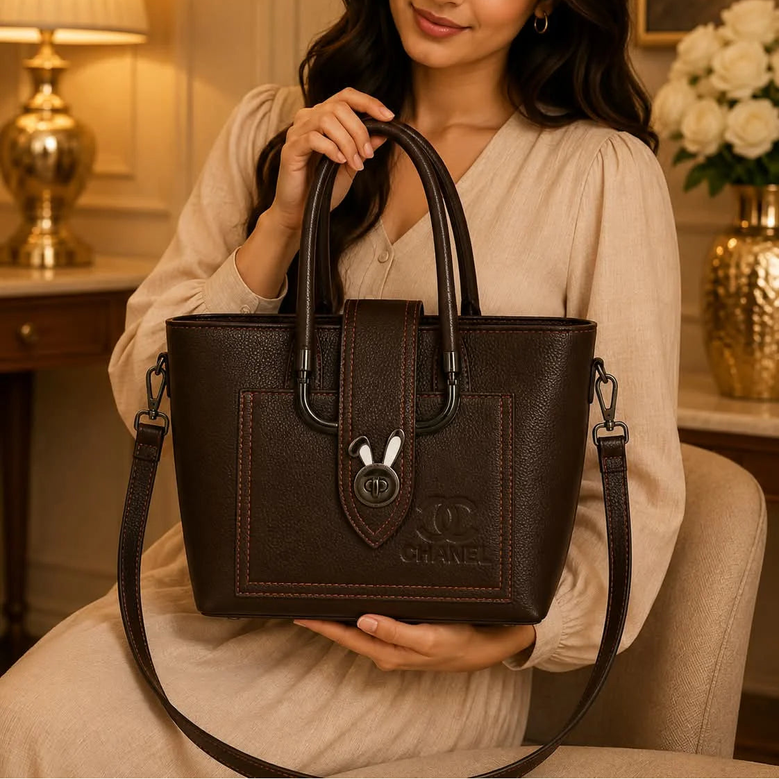 CHANEL Textured Leather Tote Handbag