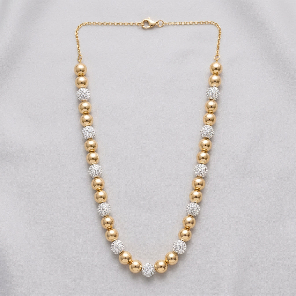 Gold & Crystal Bead Strand Necklace