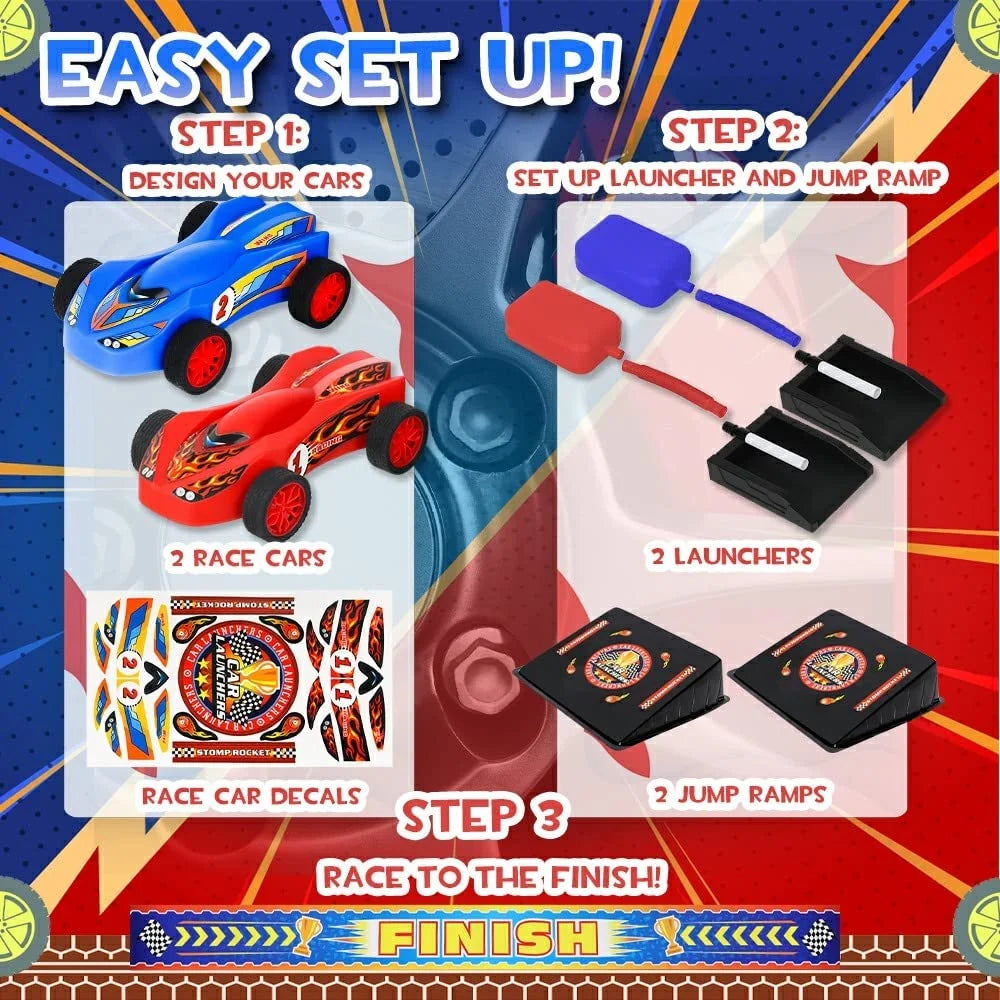 Toy Car Launchers and Air Powered Cars with Ramp and Finish Line