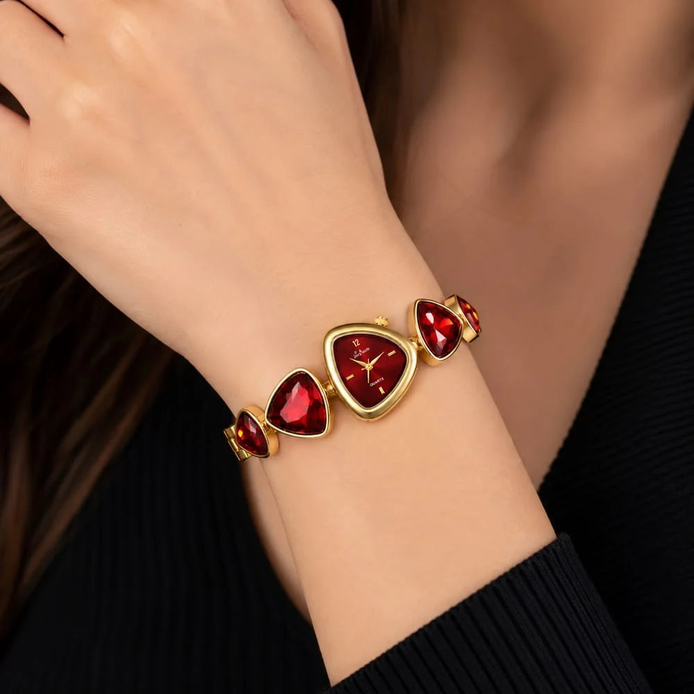 Geometric Gemstone & Asymmetric Dial Women's Bracelet Watch