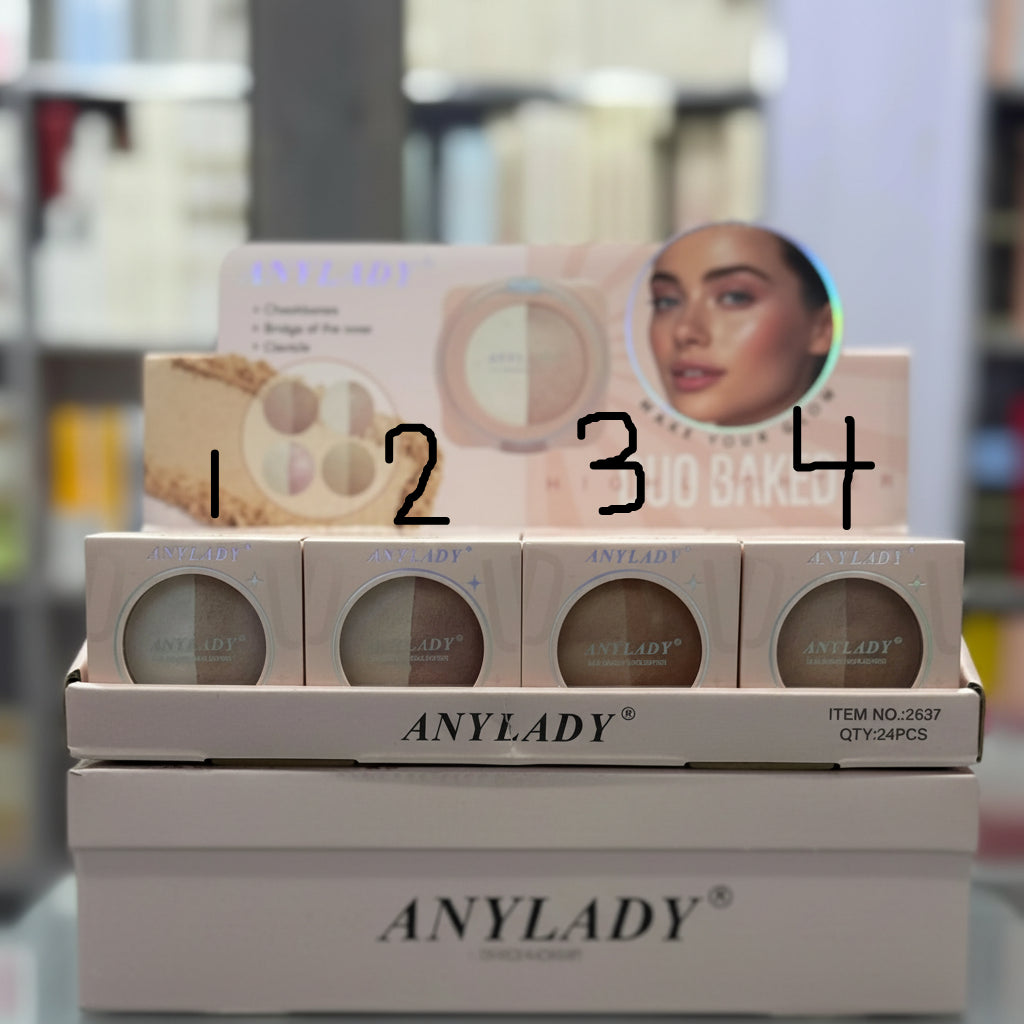 ANYLADY Duo Baked Highlighter Compact – 2-in-1 Shimmer & Glow Powder