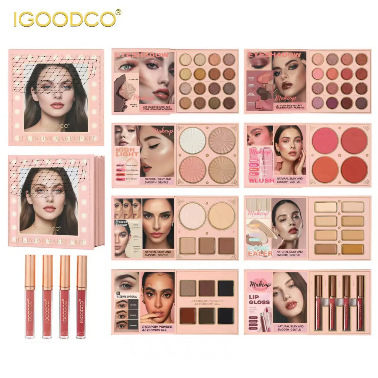 IGOODCO 8 Pages Makeup Kit 8-in-1 Foldable Beauty Makeup Set