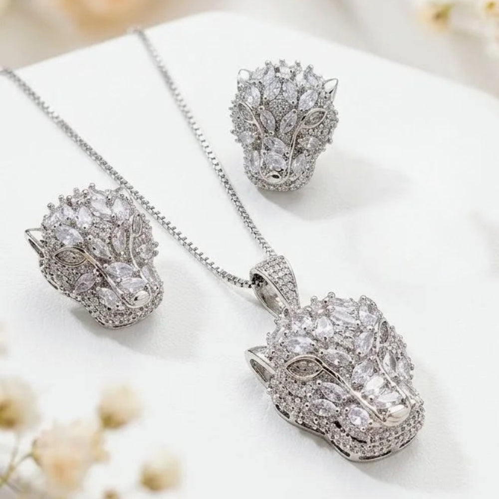 Stainless Steel Opulent Panther Jewelry Set