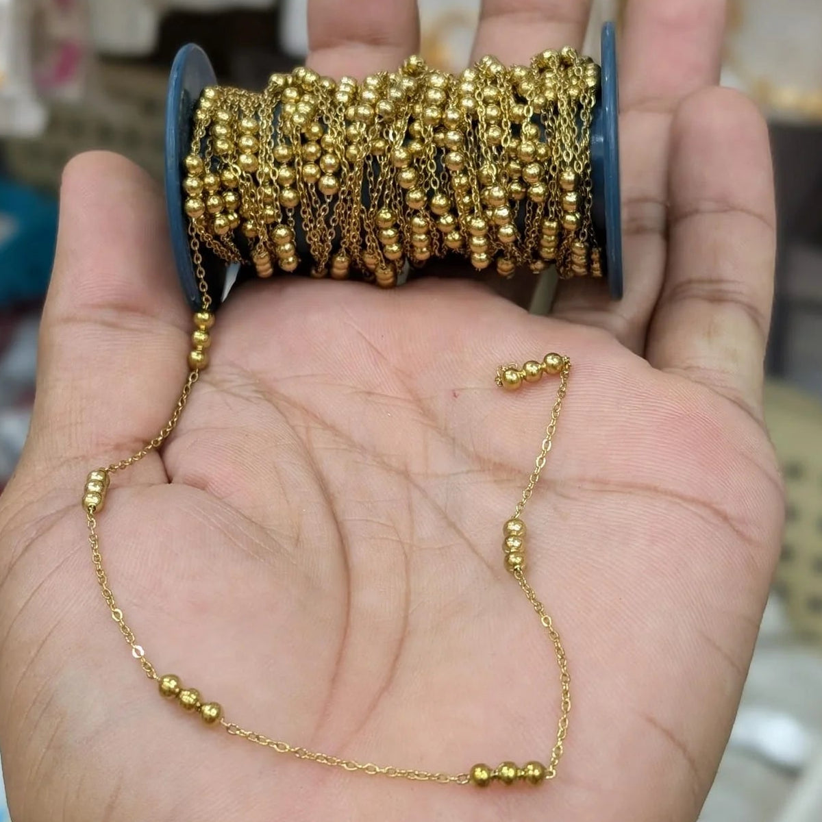Gold Triple Ball Bead Chain Spool Permanent Bracelet - 5m