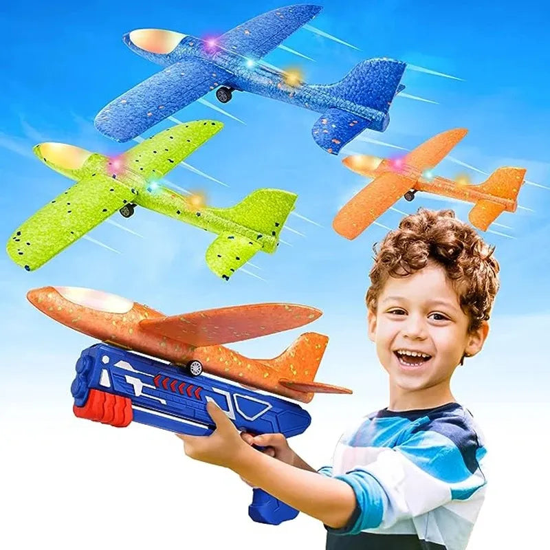 Airplane Launcher Toy - Foam Throwing Glider Plane with Catapult Gun  - Each